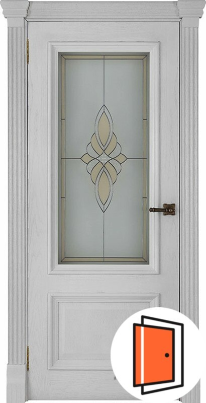 Дверь межкомнатная Корсика витраж Маэстро (широкий фигурный багет) дуб perla остекленная