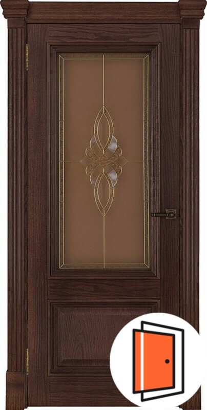 Дверь межкомнатная Корсика витраж Кармен (широкий фигурный багет) дуб brandy остекленная