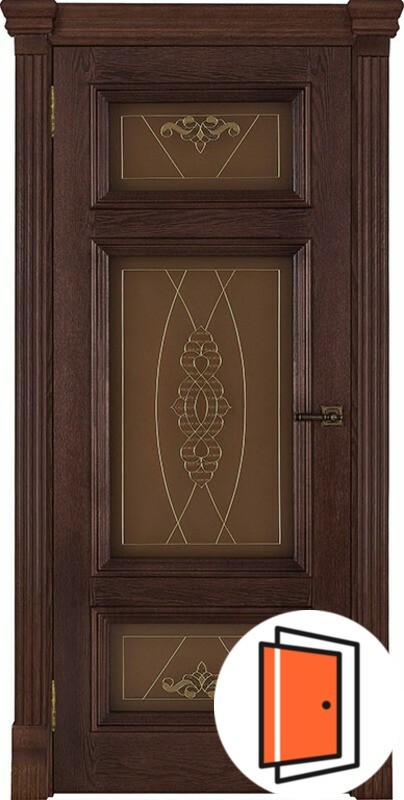 Дверь межкомнатная Мадрид витраж Мираж (широкий фигурный багет) дуб brandy остекленная
