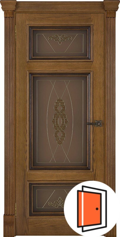 Дверь межкомнатная Мадрид витраж Мираж (широкий фигурный багет) дуб patina antico остекленная