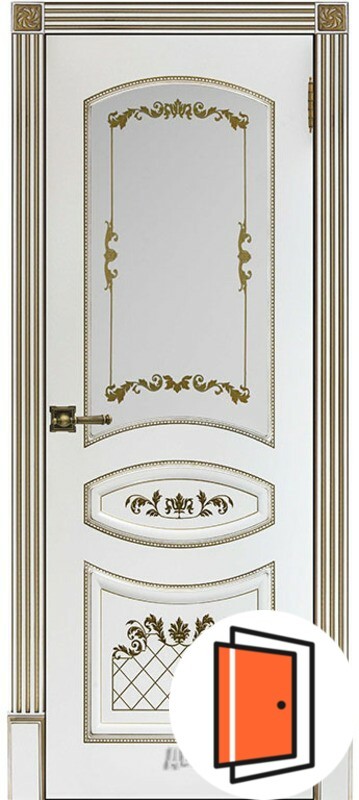 Дверь межкомнатная Алина Патина золото эмаль белая остекленная